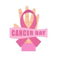 ribbon cancer day  in hand illustration vector