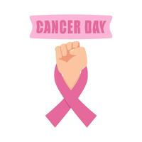 ribbon cancer day in hand illustration vector