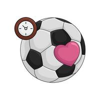 fútbol pelota, amor con reloj hora ilustración vector