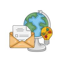 correo electrónico, globo con lámpara idea ilustración vector