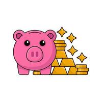 piggy bank, money coin with bar gold illustration vector
