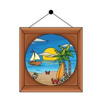 beach picture in frame hanging illuatration vector