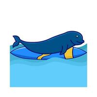 whale in surfing board in swimming pool  illustration vector