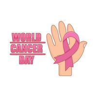 ribbon cancer day in hand illustration vector