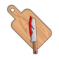 blood in knife  in cutting board illustration vector