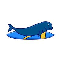 whale playing surfing board  illustration vector