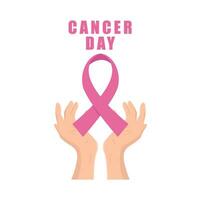 ribbon cancer day in hand  illustration vector