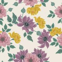 Hand Drawn Clematis and Anemone Flower Seamless Pattern vector