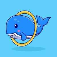 whale in hoolahoop with in swimming pool  illustration vector