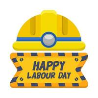 helmet labour with happy labour day in ribbon illustration vector