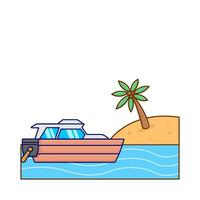 boat in beach with palm tree illustration vector