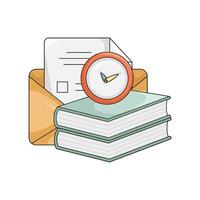 mail, clock time with book illustration vector