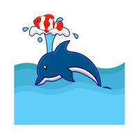 whale with fish in swimming pool  illustration vector