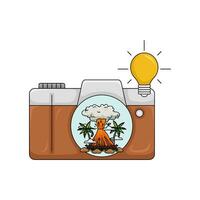 camera photo, picture volcano with lamp lightning illustration vector