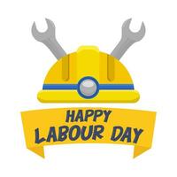 wrench tools, helmet with happy labour day in ribbon illustration vector