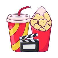 popcorn, cup drink with action board illustration vector