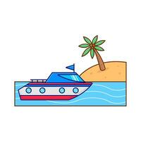 boat in beach with palm tree illustration vector