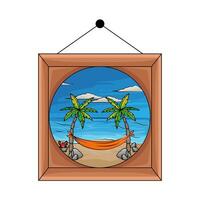 beach picture in frame hanging illuatration vector