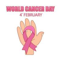 ribbon cancer day  in hand illustration vector