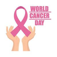 ribbon cancer day  in hand illustration vector