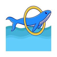 whale in hoolahoop with in swimming pool  illustration vector