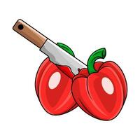 peppers with knife illustration vector