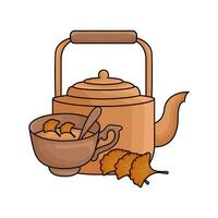 2teapot drink with leaf  illustration vector