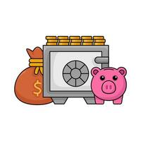 seguro dinero, dinero moneda, dinero bolso con cerdito banco ilustración vector