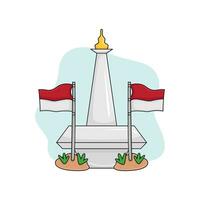 monas with flag indonesia merdeka illustration vector