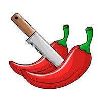 chilli with knife illustration vector