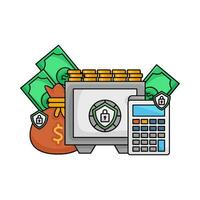 safe money, protection, calculator with money illustration vector