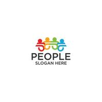 Abstract people colorful logo icon design minimal style illustration. Logotype symbol sign symbol of family teamwork. vector