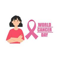 ribbon cancer day  with women illustration vector