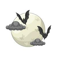bat fly, cloud with full moon illustration vector