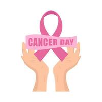 ribbon cancer day  in hand illustration vector