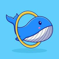 whale in hoolahoop with in swimming pool  illustration vector