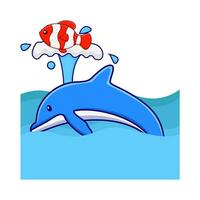 whale with fish in swimming pool  illustration vector