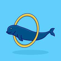 whale in hoolahoop with in swimming pool  illustration vector