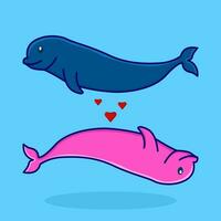 whale relationship with love in swimming pool illustration vector