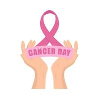 ribbon cancer day  in hand illustration vector