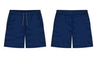 Sweatpants front and back view. Sports shorts. Navy blue casual shorts. Vector illustration