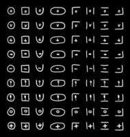 Doodle checkmarks and crosses. Empty and filled boxes for answers in test, confirmation or negation icons. Checklist pencil marks template, vector voting isolated set on black background