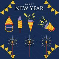 Happy new year ornaments collection vector illustration