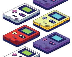 Portable retro game console 90's Handheld video game console pixel art vector illustration