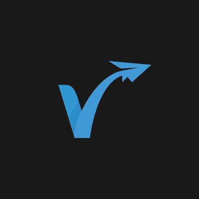 abstract V logo with paper plane