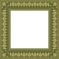 Vector gold and green square classic greek meander ornament. Pattern of ancient Greece. Border, frame of the Roman Empire