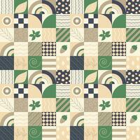 Seamless pattern with geometric forms and doodles leaf, acorn, flower of green beige color vector
