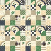 Seamless pattern with geometric forms and doodles leaf, acorn, flower of green beige color vector