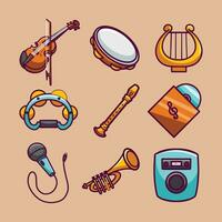 Set of music instrument in cartoon style vector