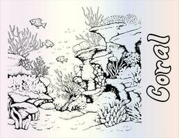 Coral Reef Coloring Page Drawing For Kids vector